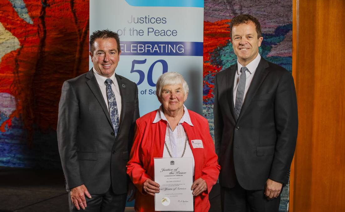 CONGRATULATIONS: Bathurst MP Paul Toole, left, Heather Fitzgerald and Attorney General Mark Speakman. Picture: SUPPLIED