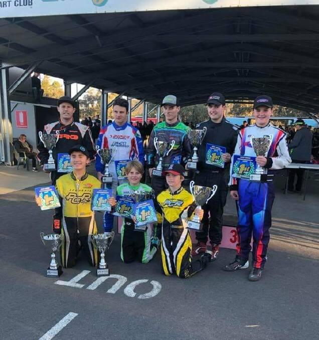 STATE CHAMPS: All the different karting class champions pose with their trophies and first place awards. Picture: SUPPLIED. 