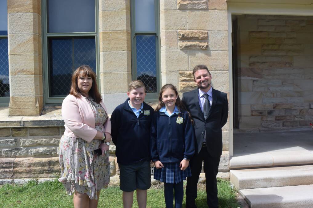 Director educational leadership for Lithgow network Debbie-Lee Hughes, with school captains Mitchell Wallace, Amy Gordon, and principal Mark Davies. 