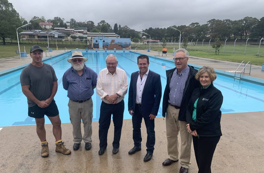 Inspecting the upgraded Portland Swimming Pool are, from left: Shane Taylor, Councillor Steve Ring, Lithgow Mayor Ray Thompson, Bathurst MP Paul Toole, Councillor Wayne McAndrew and Jennifer Cordina, Mt Piper support services (Energy Australia). 