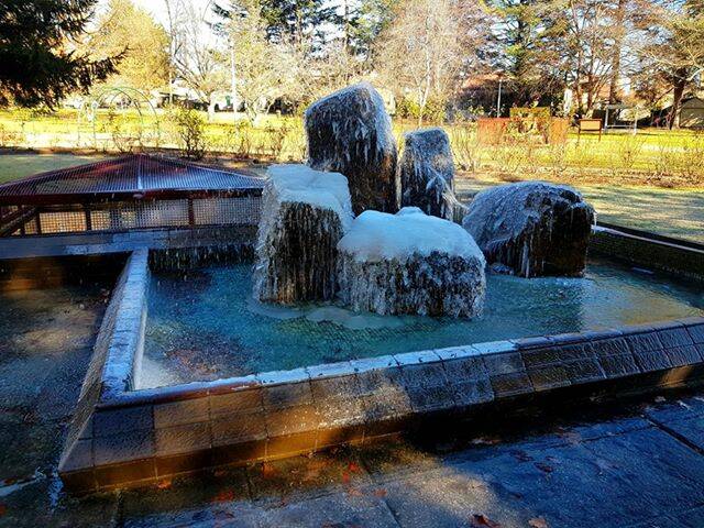 FROST: It has been a cold winter with the fountain freezing over. Picture: David Michael 