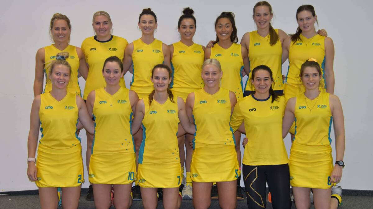 Amelia Leard with her Australian team mates as part of the 2019 indoor hockey team that travelled to Austria. Picture: SUPPLIED 