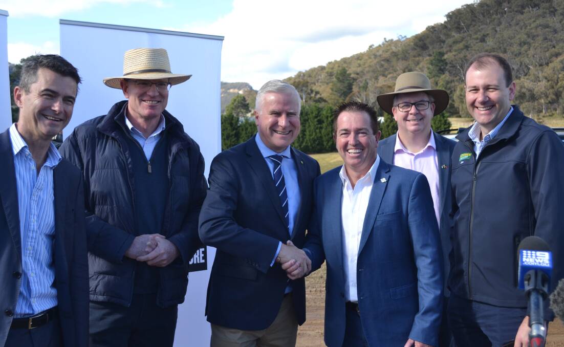 TOGETHER: Shane Mallard, MP Andrew Gee, acting Prime Minister Michael McCormack, MP Paul Toole, Alistair Lunn and Sam Farraway. Photo: CIARA BASTOW