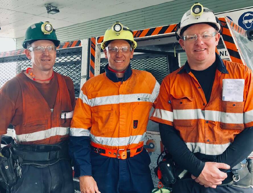Jess Jennings with Centennial Coal workers in an underground mine tour. Picture: SUPPLIED. 