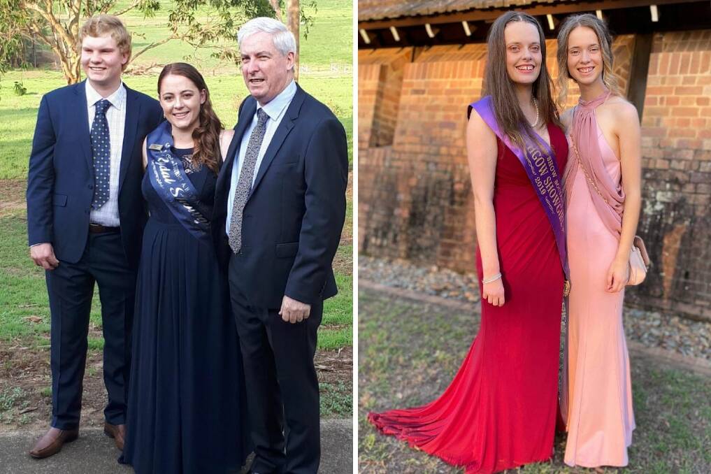 COMMUNITY SPIRIT: Rydal Showgirl Casey Robson with her partner and father, and Ciara Bastow with her sister Siobhan. Pictures: SUPPLIED 