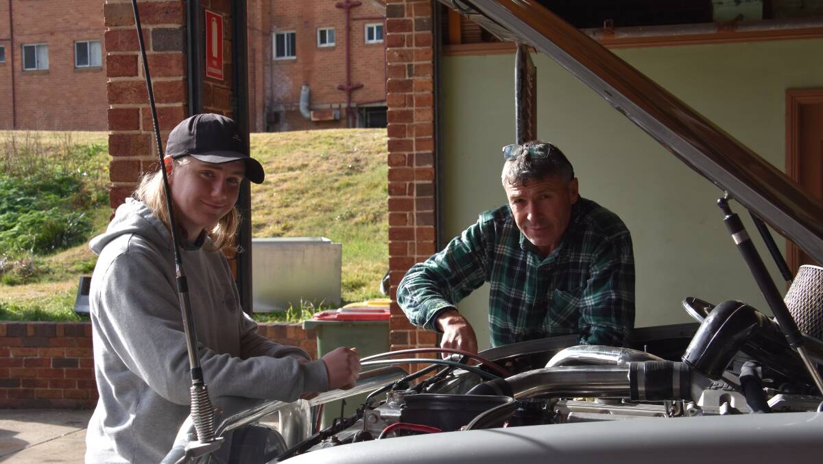 Braxton Morgan and Mich Kable working on a car at Kables Auto Electrics. PICTURES: JUSTICE DULAY