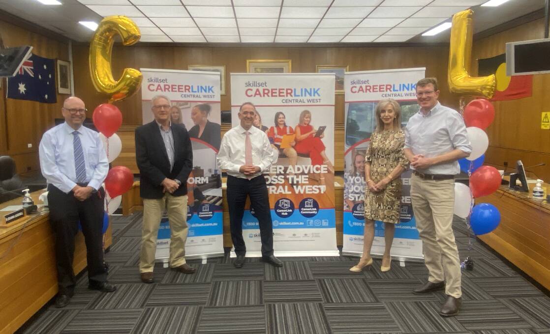 READY: Andrew Muir (Lithgow City Council Director of Economic Development and Environment), Wayne McAndrew (Lithgow Deputy Mayor), Craig Randazzo (Skillset CEO), Maree Statham (Lithgow Councillor and Skillset Director), and Andrew Gee, MP (Federal Member for Calare). Photo: SUPPLIED 