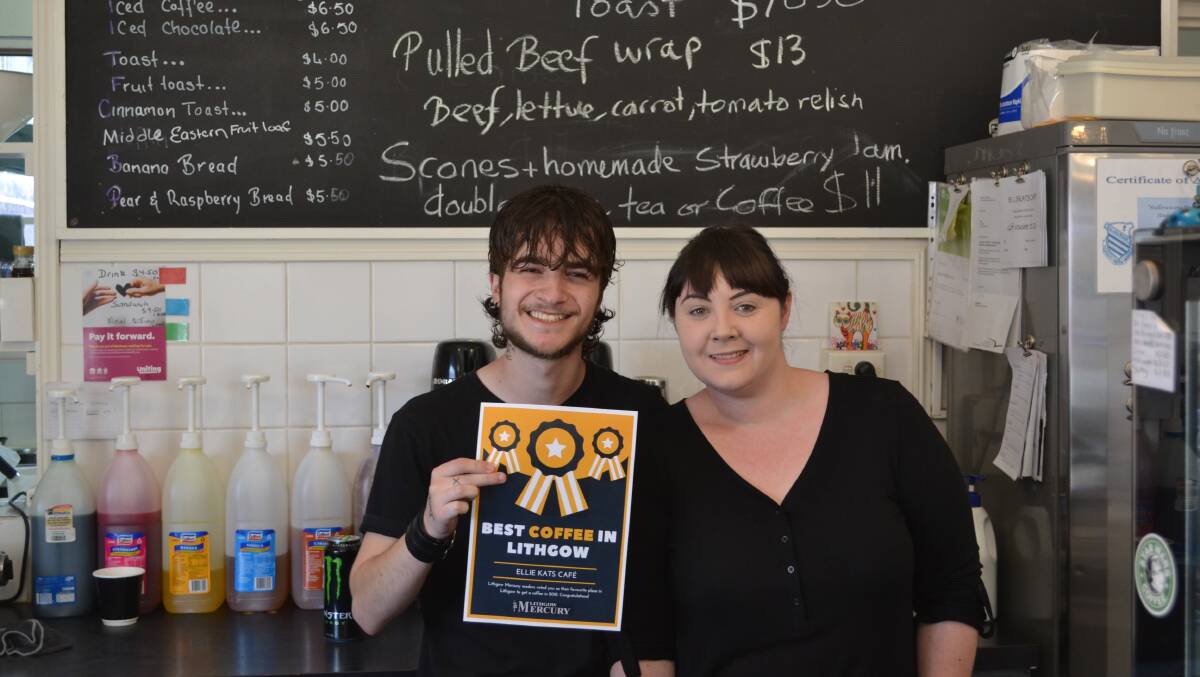 BEST COFFEE: Levi and Rochelle from EllieKats cafe were extremely proud to receive the best coffee award. Photo: CIARA BASTOW 
