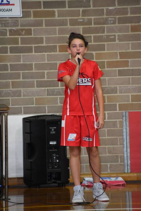 Chloe Goodman from the under 12s girls team sang the national anthem to an impressed crowd at the Lithgow Lazers match on Saturday. Picture: MARK BASTOW. 