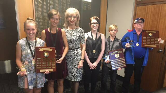 Award winners Lucy Green, Emerson Banning,Councillor Maree Statham, Ryan Wells and Richard Forbes. Picture: SUPPLIED.  