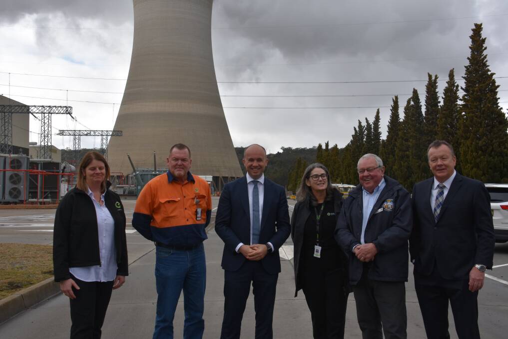 Mt Piper power station officials joined Minister for Energy Matt Kean, EnergyAustralia managing director Catherine Tanna and Lithgow Mayor Cr Ray Thompson. Picture: CIARA BASTOW 
