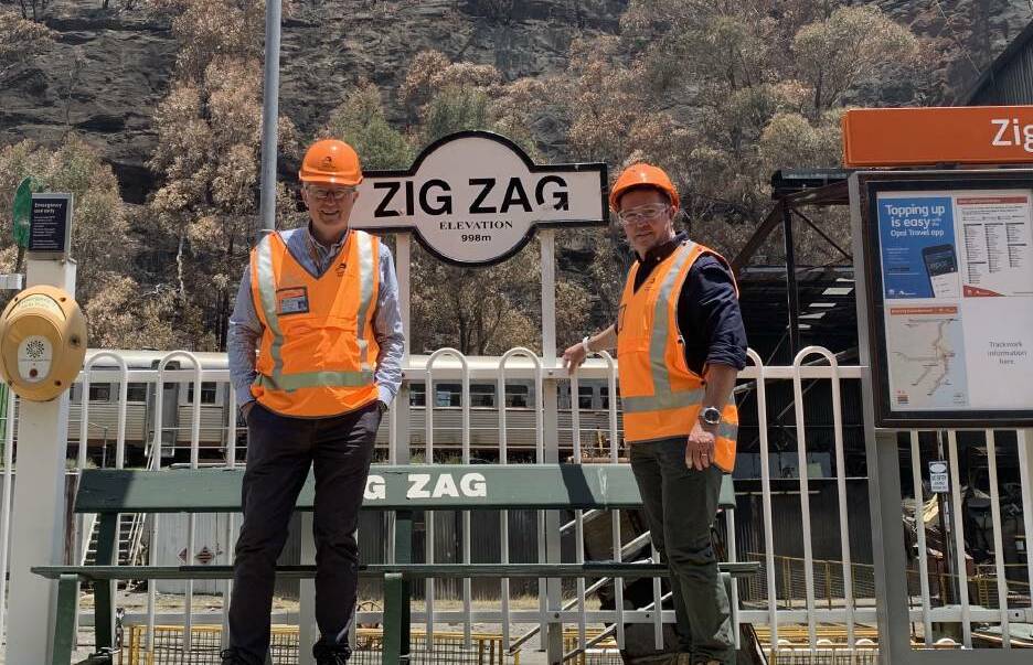 ZIG ZAG TRAINS: Howard Collins CEO of Sydney Trains onsite with member for Bathurst Paul Toole. Picture: SUPPLIED 