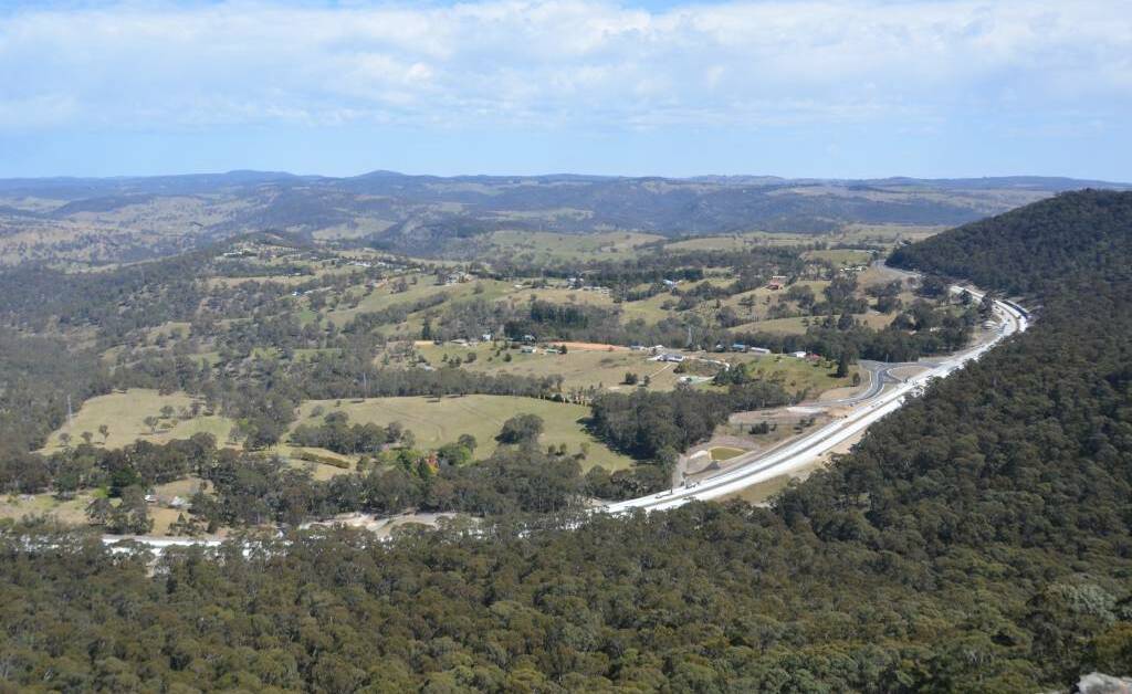 HIGHWAY WORKS: The Great Western Highway from Hassans Wall. Picture: PHOEBE MOLONEY.

