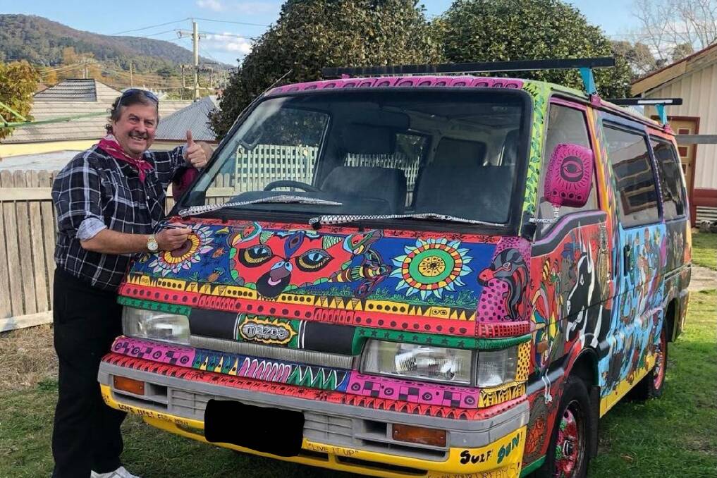 VAN TRANSFORMATION: Hugh Flaherty in front of his Bongo Van that he painted with Australian wildlife and flora and fauna. Photo: SUPPLIED 