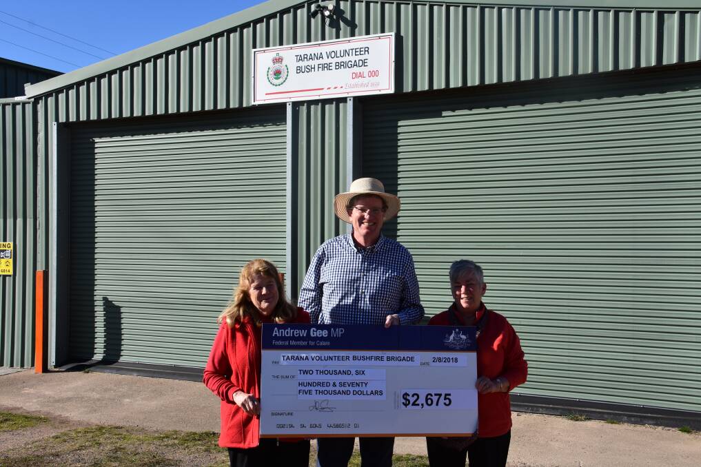 Earlier this month Lynne Webb and Fay Shaw received a cheque to landscape around the Tarana bush fire brigade shed. Picture: CIARA BASTOW. 