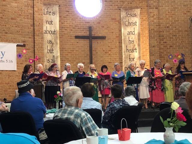 Singers from left to right are – Denielle Walsh, Shirley Addison, Janet Baker, Beth Kilby, Eileen Hunter, Julie Thien, Carol Barlow, Grace Knight, Sue Banning, Norma Fowler, Sonia Fenton and Glenda Phipps. Picture: SUPPLIED. 