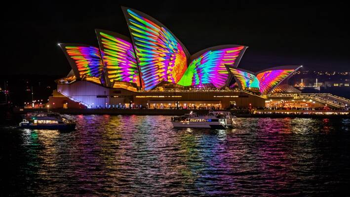 The sails of the Opera House … how most visitors will remember Vivid Sydney. 