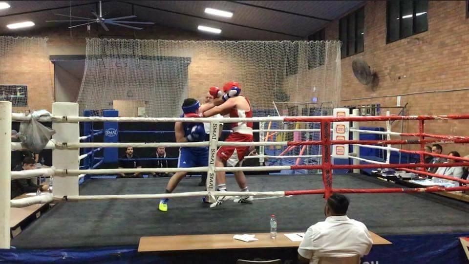 BATTLE: For Tom Clark (blue) it was his first ever time in the competition ring! Picture: SUPPLIED