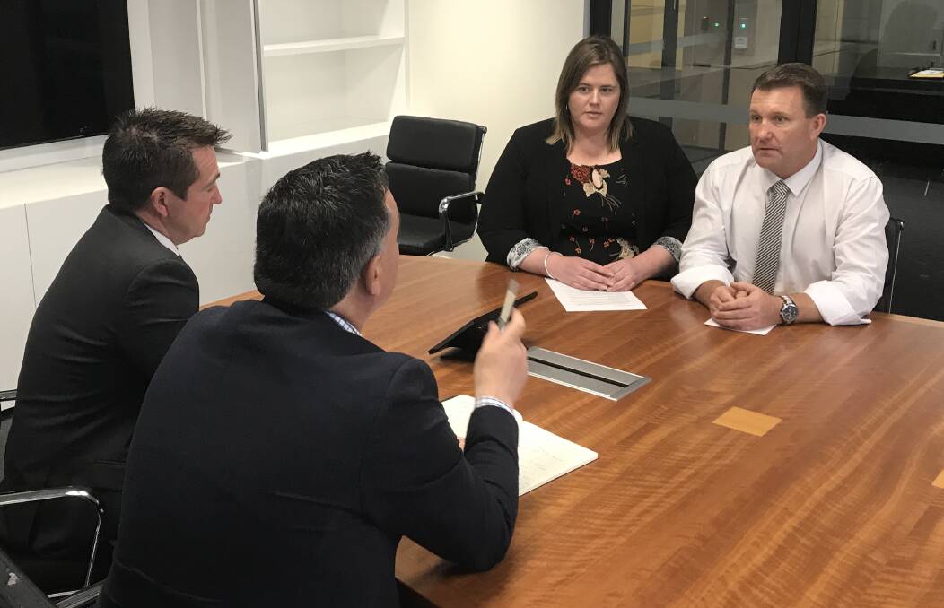 ON THE TABLE: MP John Barilaro met with MP Paul Toole, Lithgow District Chamber of Commerce president Angela O'Connor and Cr Darryl Goodwin. Picture: SUPPLIED. 