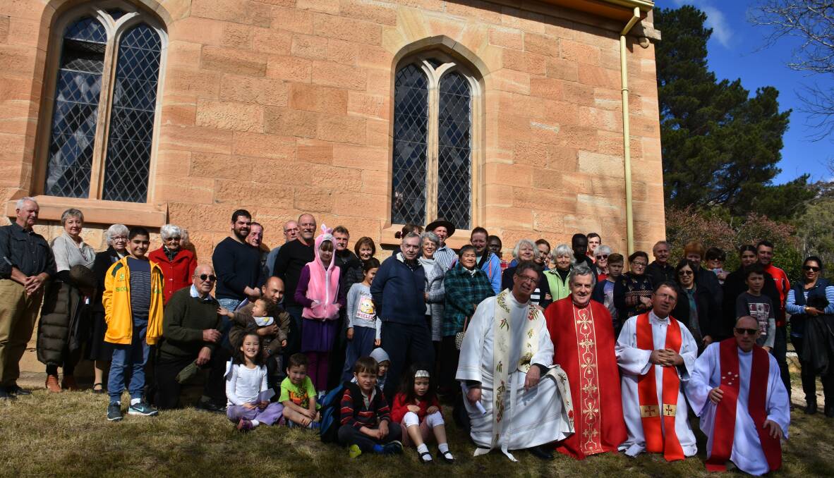 JOURNEY: Parishioners with Fathers Garry McKeown, Brendan Murphy, Guy Riolo and John Walenciej at St Bernard's Church in Hartley. Picture: PHOEBE MOLONEY