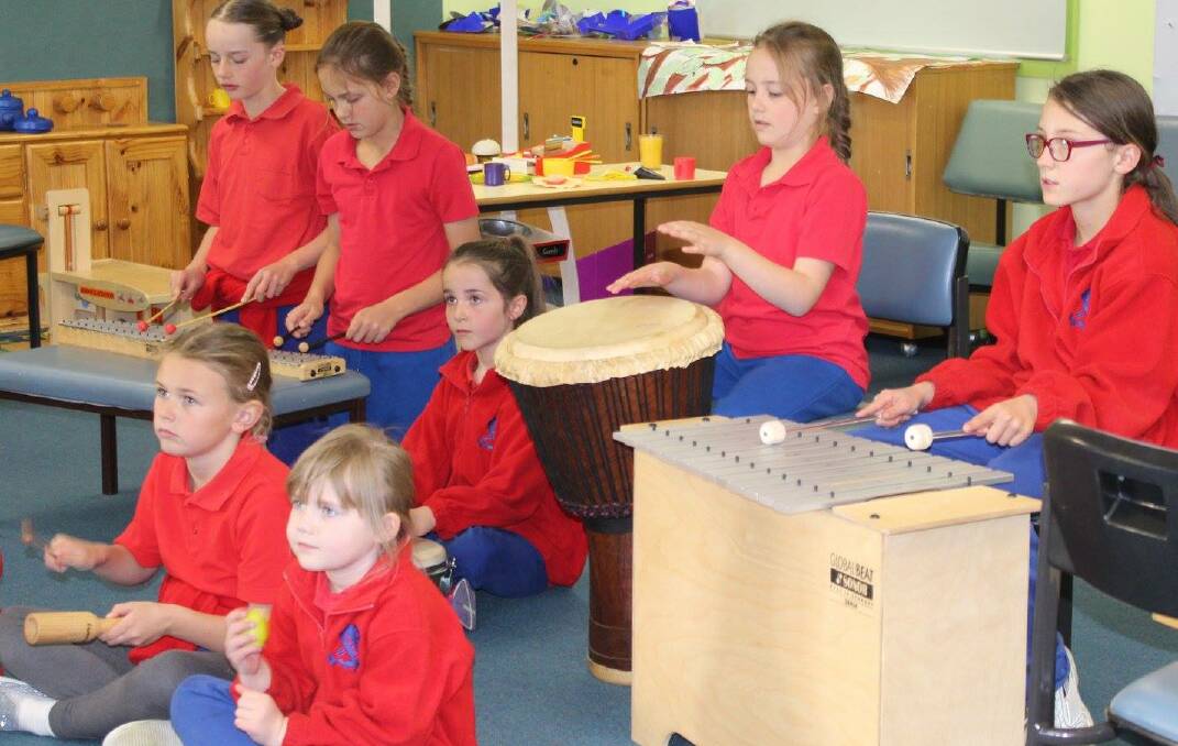SCHOOL PERCUSSION: Every student at Capertee Public School plays in the percussion ensemble. Picture: SUPPLIED. 