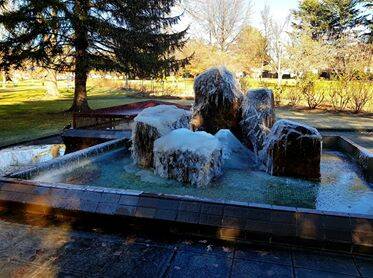 ICEBERG: Queen Elizabeth Park's water feature became an iceberg. Picture: DAVID MICHAEL. 