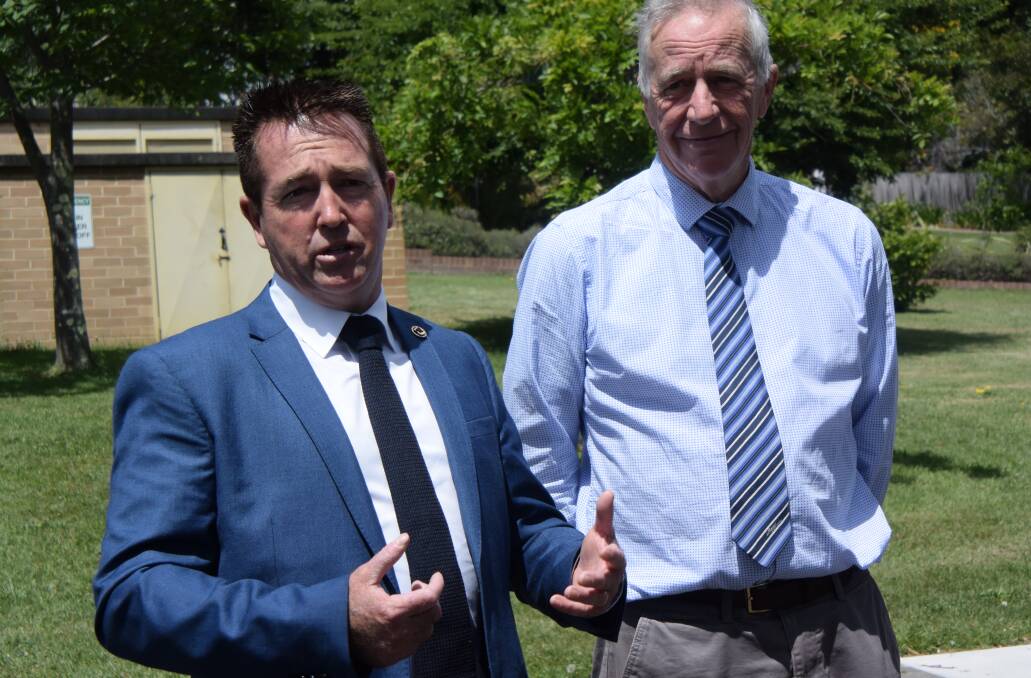 REPRESENTATIVES: MP Paul Toole and Mayor Stephen Lesslie announce the $1.6 million investment outside TAFE. 