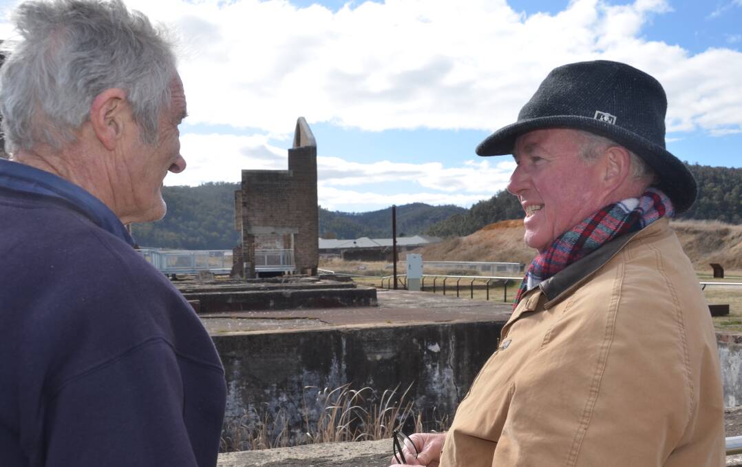 LITHGOW INTRODUCTION: Lithgow Tidy Towns committee member John Compton shows Tidy Towns assessor Doug MacDonald Blast Furnace Park. Picture: PHOEBE MOLONEY. 