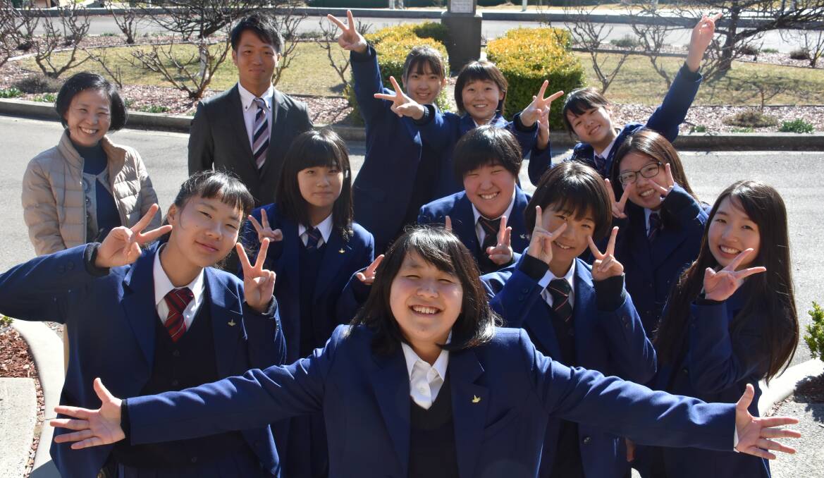 WELCOME: Students from Toke High School in Chiba with their Japanese teacher Mikiko Sato and English teacher Keisuke Komuro. Picture: PHOEBE MOLONEY