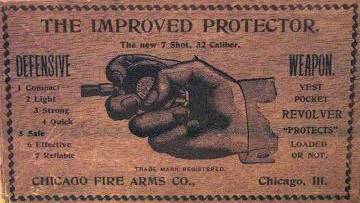 PALM PISTOL: An advertisement showing a 'Protector' palm pistol, which the museum will demonstrate on Saturday night. Picture: PUBLIC DOMAIN. 
