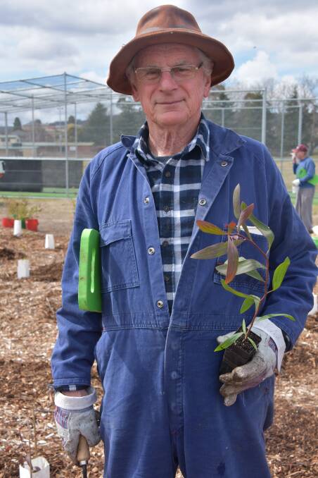 PLANTING DAY: Jon Sibly with a sapling. Picture: PHOEBE MOLONEY
