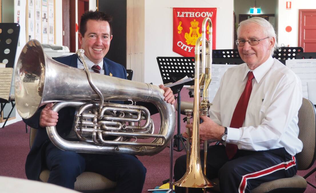 BACK FROM THE BRINK: Bathurst MP Paul Toole with Chris Milroy from the Lithgow City Band. Picture: SUPPLIED.