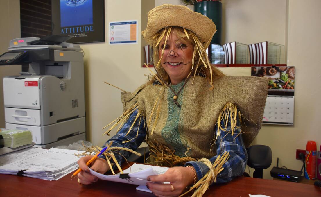 IN THE  FIELD: Chris Champkin worked in this scarecrow outfit on Friday to help raise money for farmers. Picture: PHOEBE MOLONEY. 