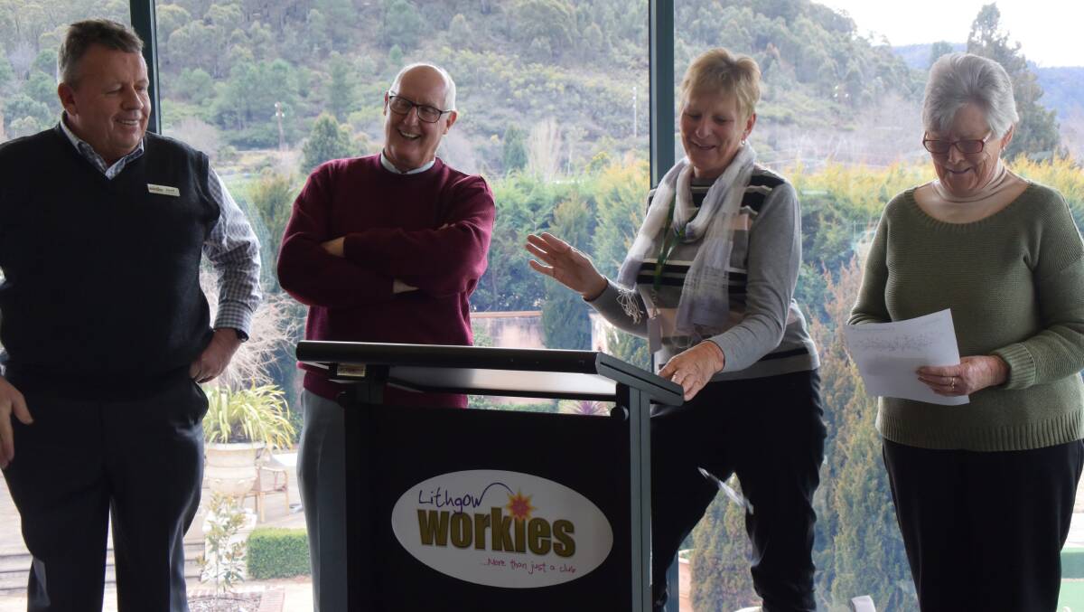 HELPING HAND: Lithgow Workies general manager Geoff Wheeler, president Howard Fisher with Lithgow Can Assist's Lesley Townsend and Noela Williams. The group is currently helping 100 families impacted by cancer. Picture: PHOEBE MOLONEY