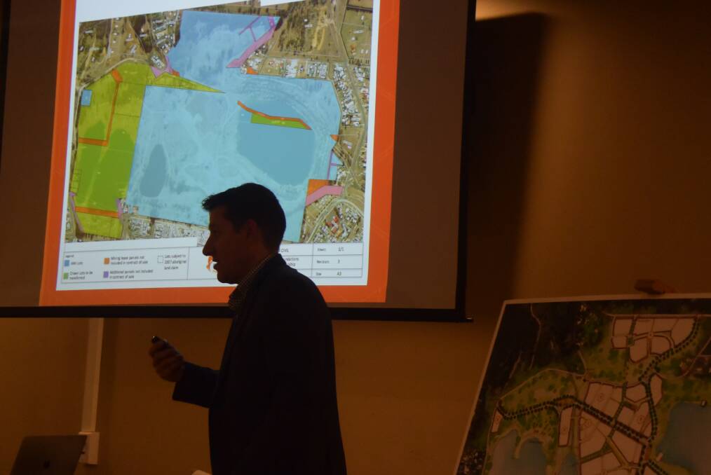 PLANNING THE FOUNDATIONS: Kris Leck at the community meeting at Portland RSL about the future of the cement works. 