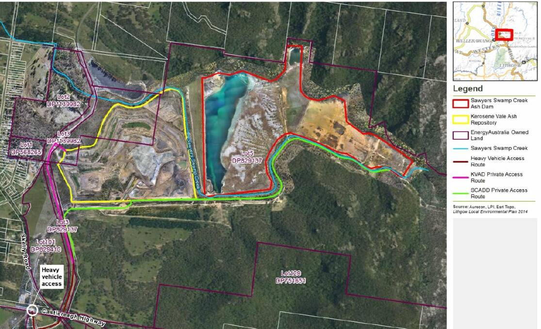 ASH DEPOSITS: A map drawn by Aurecon showing the ash deposits to be covered. Picture: SUPPLIED