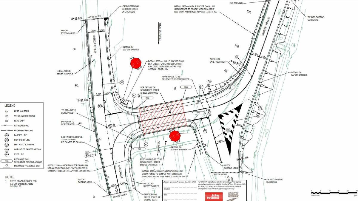 PLANS: Council's plans for the bridge including a new traffic island at the intersection of Main Street and Pipers Flat Road, a right and left turning lane on the approach from Main Street and footpaths. Picture: Courtesy of Lithgow City Council. 