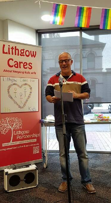 SHARING STORIES: Jeff Thurlow shared his story at Lithgow's first celebration of the International Day Against Homophobia and Transphobia earlier this year. Picture: SUPPLIED. 
