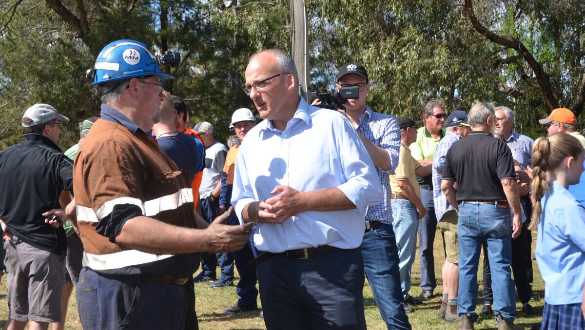 OPPOSITION: Leader of the NSW opposition Luke Foley outside Springvale Mine in October. Picture: PHOEBE MOLONEY. 