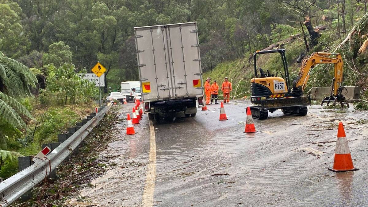 CLEAN-UP: Crews work on the Bells Line of Road late last month. The road has finally reopened after three weeks. Photo: HAWKESBURY CITY COUNCIL