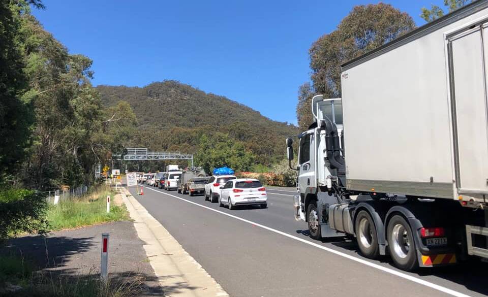 Traffic stopped at the base of Victoria Pass. File picture.