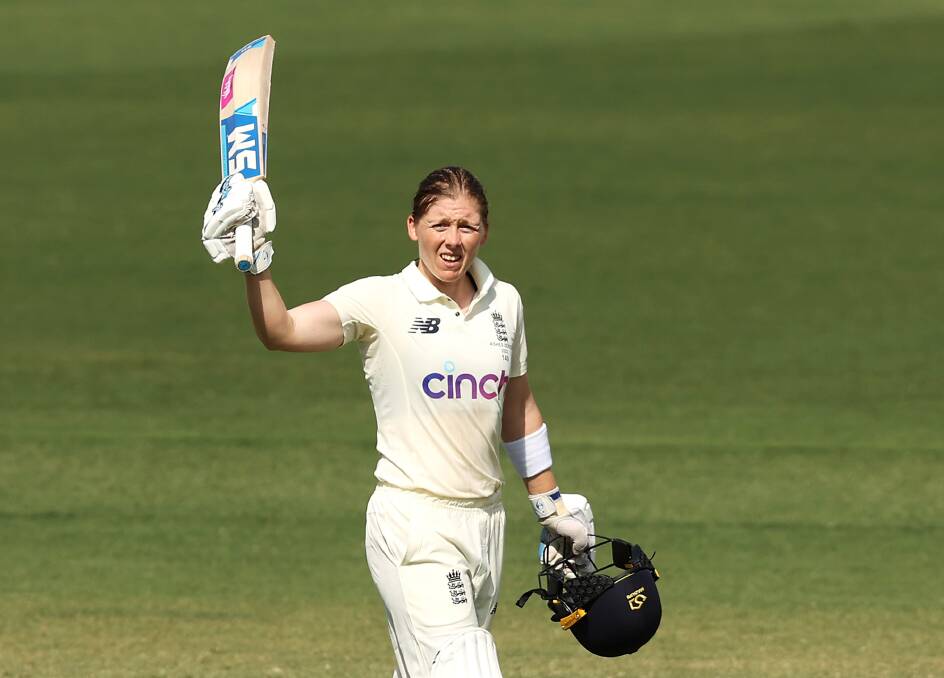 England captain Heather Knight dragged her team back from the brink with a fighting century at Manuka Oval. Picture: Getty