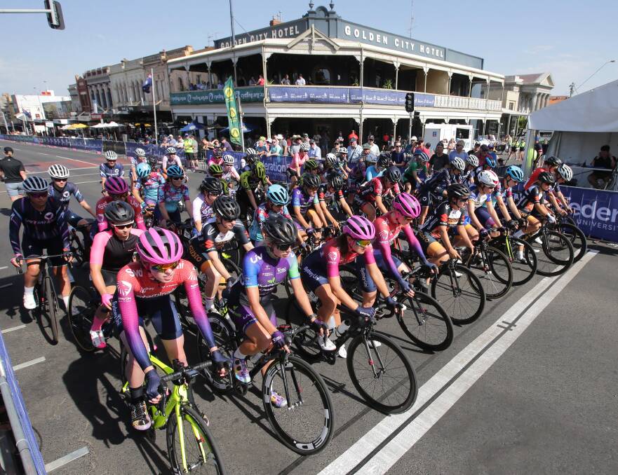 READY TO RIDE: Emily Watts, front left, will be part of the Women's Tour Down Under field for the first time. Photo: JOHN VEAGE