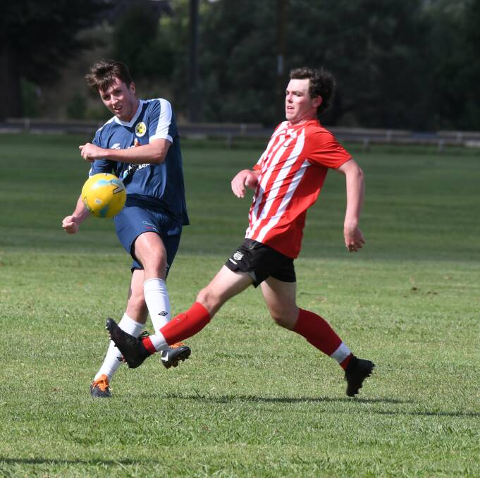 HIT OUT: Western NSW FC continued their preparation for the upcoming season with a trial against Orange's Barnstoneworth United. Photos: CHRIS SEABROOK