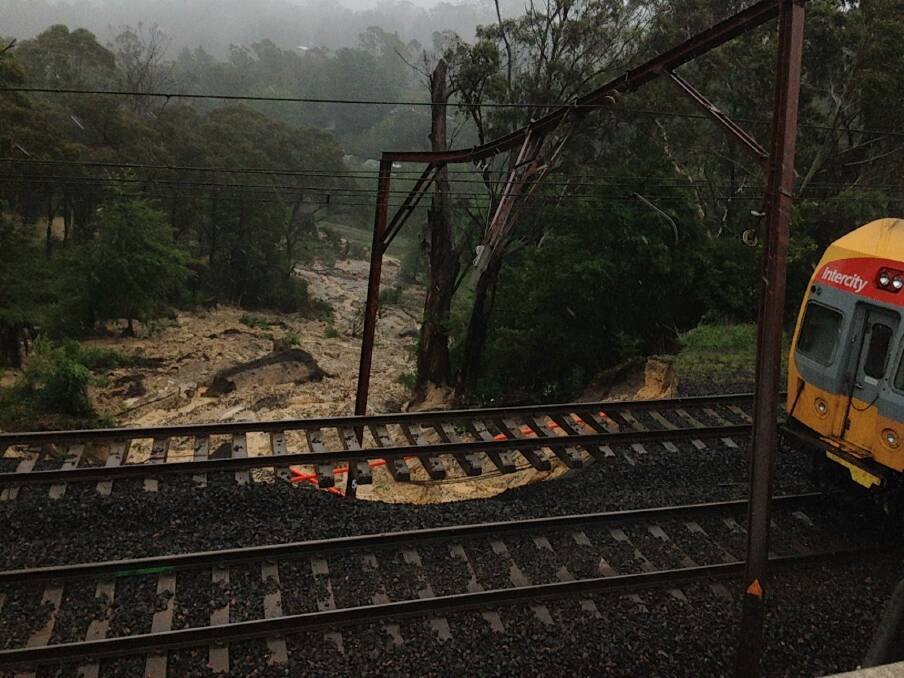 SLIP: The extent of the damage caused by a landslip on the track between Leura and Katoomba. Photo: PAUL TOOLE MP