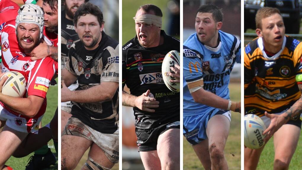 EYES ON THE PRIZE: Mudgee's Tim Condon, Copwra veteran Rob Lawrence, 2018 Dave Scott medalist Brent Seager, Hawks fullback Jake Blimka and Oberon recruit Matt Ranse will be gunning to help their sides win the 2019 Group 10 premiership.