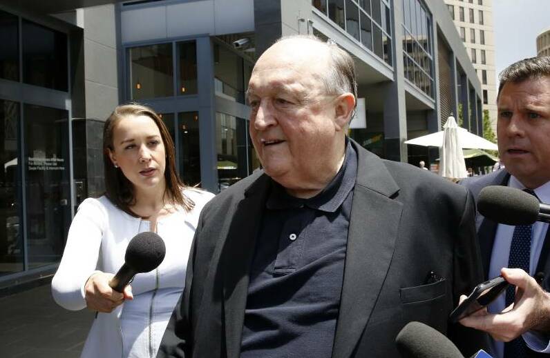 Adelaide Archbishop Philip Edward Wilson leaving Newcastle courthouse during his hearing. Picture: Darren Pateman/AAP

