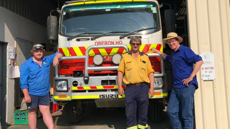 FUNDING: Oberon Rural Fire Service's Dylan Boyd and Captain Lance Sulley, with Member for Calare Andrew Gee. Photo: CONTRIBUTED