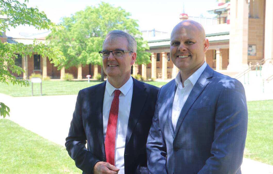  CAMPAIGN TRAIL: Deputy opposition leader Michael Daley with the Labor Party's candidate for Bathurst, Beau Riley, at the Bathurst Court House on Friday.