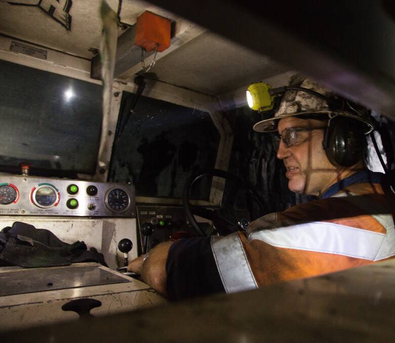 Hop on board: This is how mining crews travel underground at the Clarence mine.
